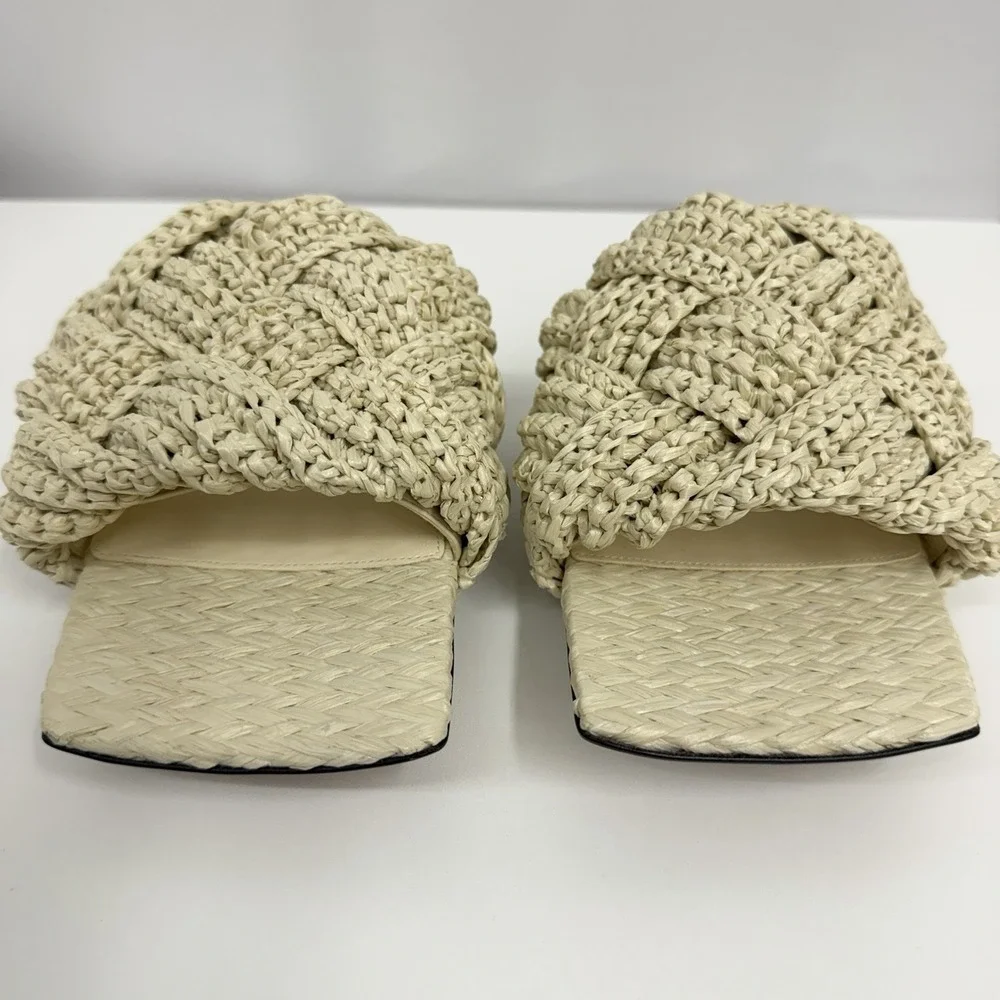 Bottega Veneta Lido Woven Raffia Flat Sandals Shoes Beige NEW 2 Dust Bags 39 9 B